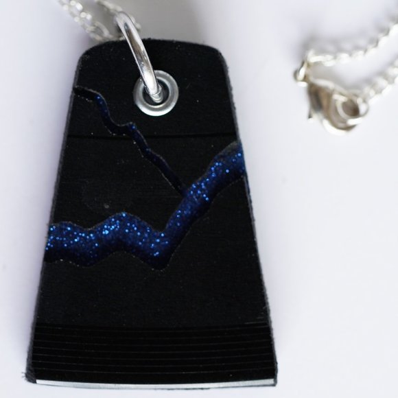 Black Vinyl Record Pendant Cracked with Blue Spark - Picture 1 of 5